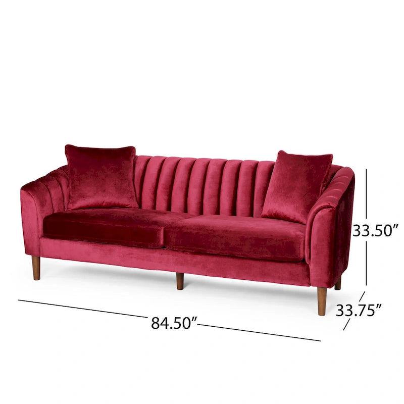 Contemporary Velvet 3-Seat Sofa with Channel Tufting