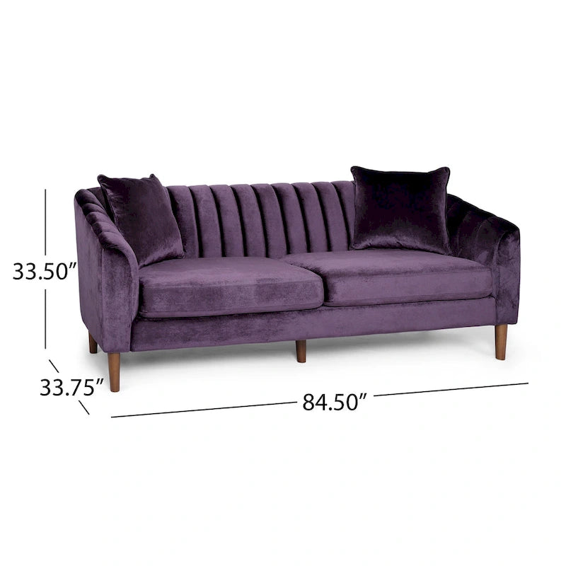 Contemporary Velvet 3-Seat Sofa with Channel Tufting