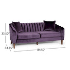 Contemporary Velvet 3-Seat Sofa with Channel Tufting