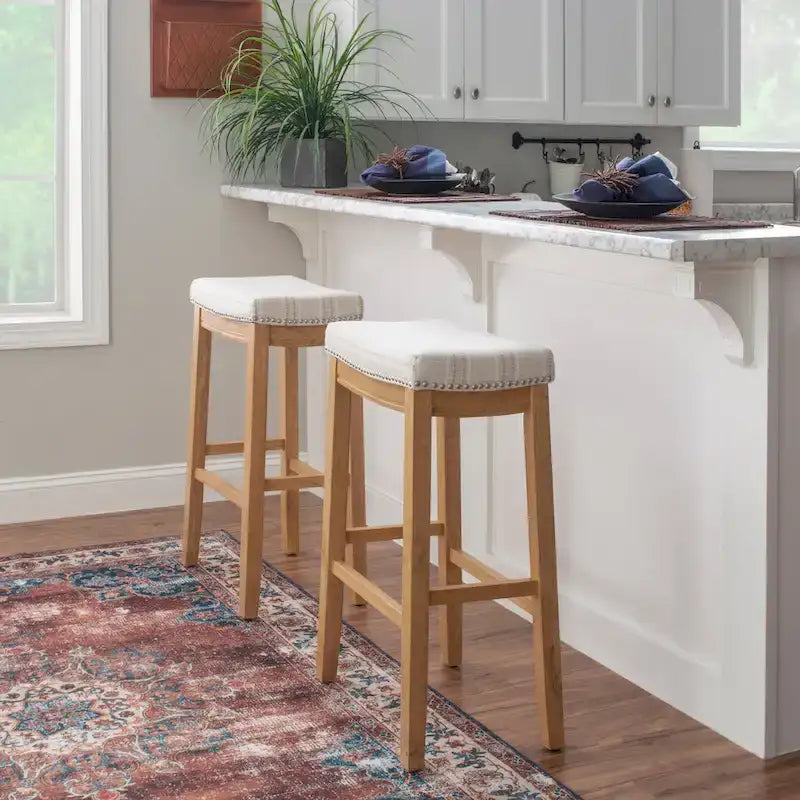 Linon Willamette Rustic Striped Cream Bar Stool
