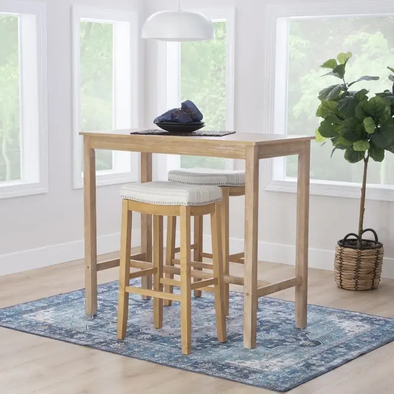 Linon Willamette Rustic Striped Cream Bar Stool