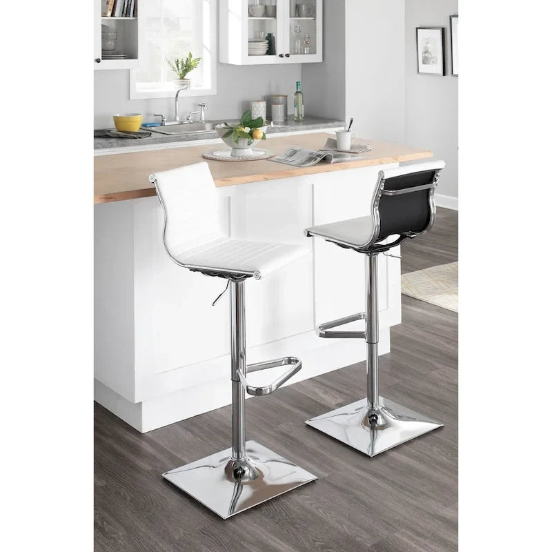 Porch & Den Tower Master Contemporary Adjustable Bar Stool in Faux Leather - N/A