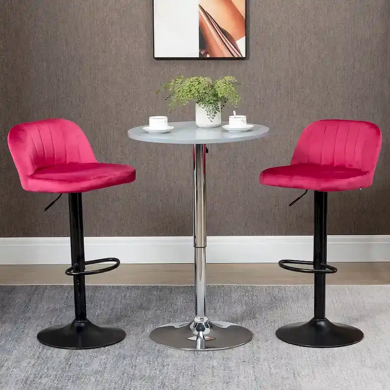 HOMCOM Adjustable Bar Stools Set of 2, Velvet Counter Height Barstool, Upholstered Kitchen Stool with Swivel Seat, Steel Frame