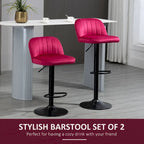 HOMCOM Adjustable Bar Stools Set of 2, Velvet Counter Height Barstool, Upholstered Kitchen Stool with Swivel Seat, Steel Frame