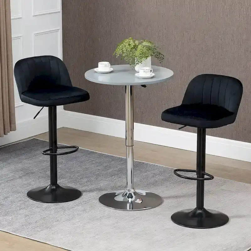 HOMCOM Adjustable Bar Stools Set of 2, Velvet Counter Height Barstool, Upholstered Kitchen Stool with Swivel Seat, Steel Frame