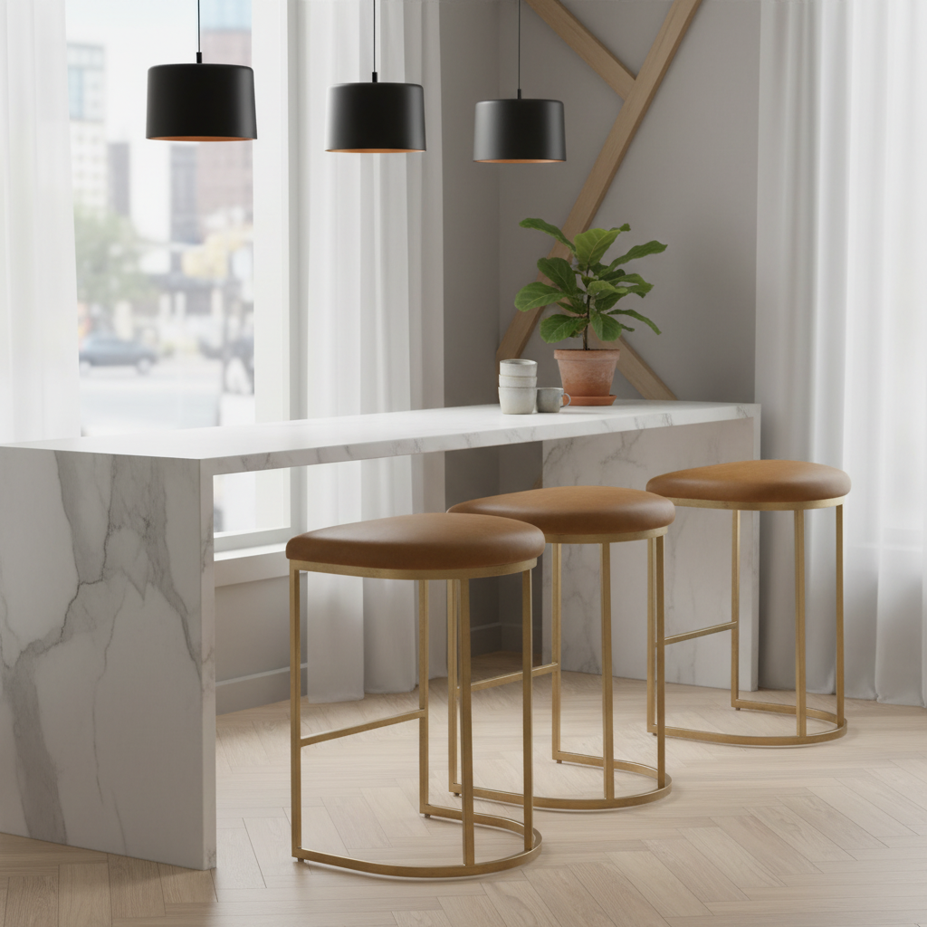 Counter Stool - Gold & Camel - Half-Moon Base