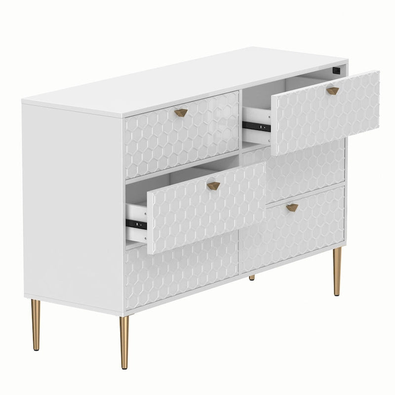 Dresser - 6 Drawers - Gold Legs with Honeycomb Pattern