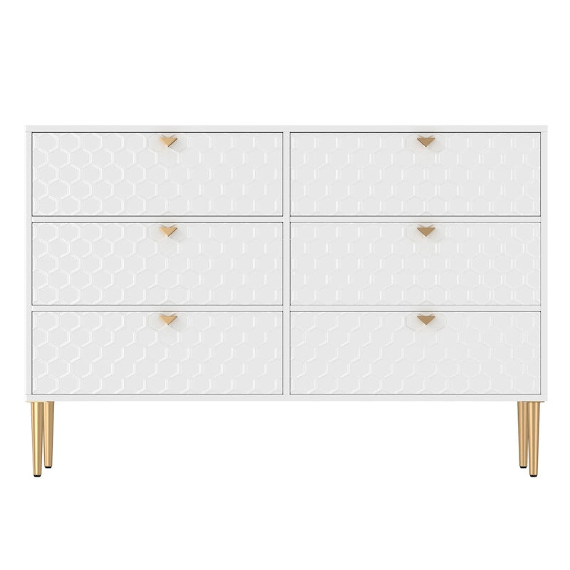 Dresser - 6 Drawers - Gold Legs with Honeycomb Pattern