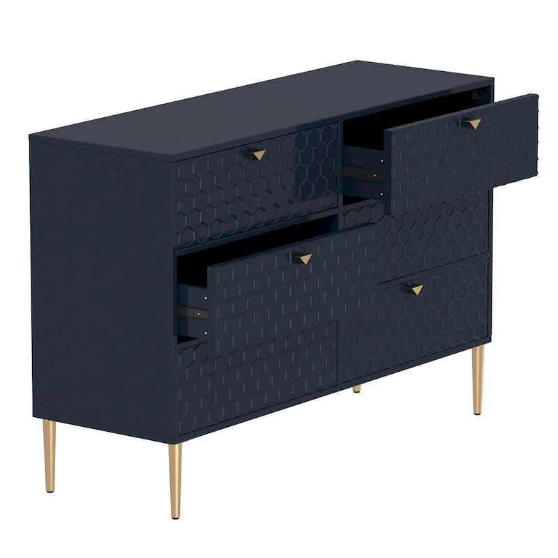 Dresser - 6 Drawers - Gold Legs with Honeycomb Pattern