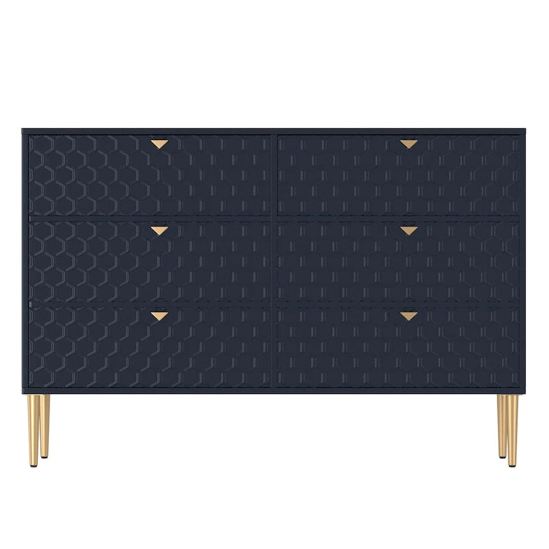 Dresser - 6 Drawers - Gold Legs with Honeycomb Pattern