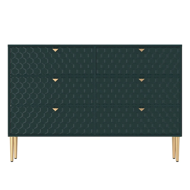 Dresser - 6 Drawers - Gold Legs with Honeycomb Pattern