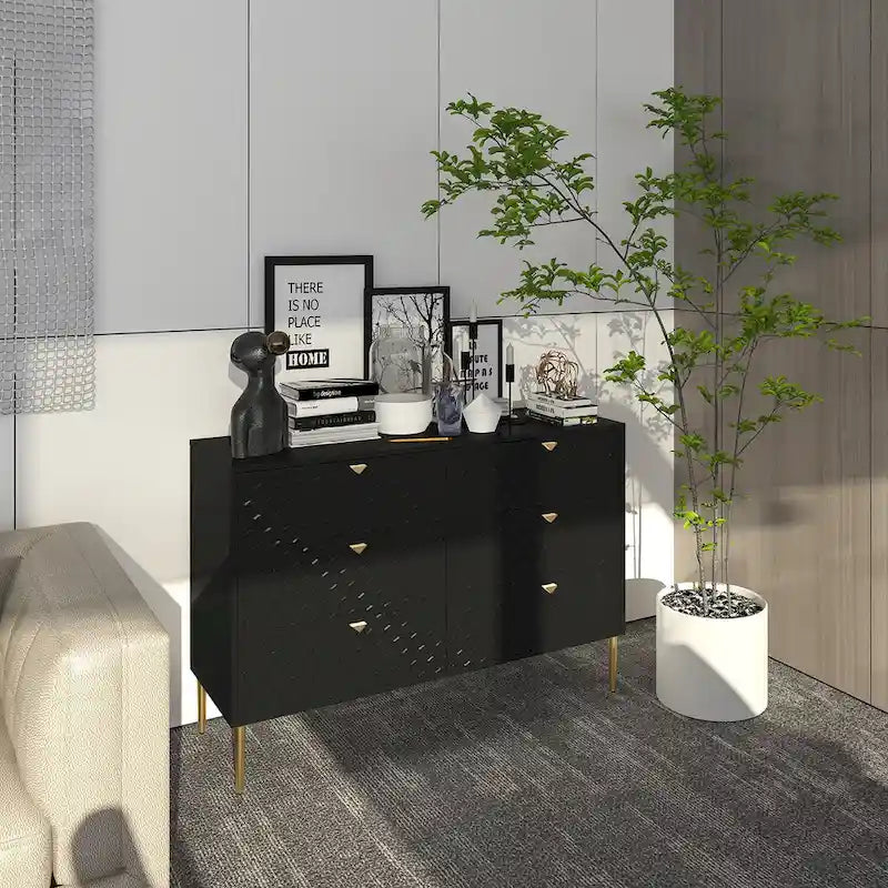Dresser - 6 Drawers - Gold Legs with Honeycomb Pattern