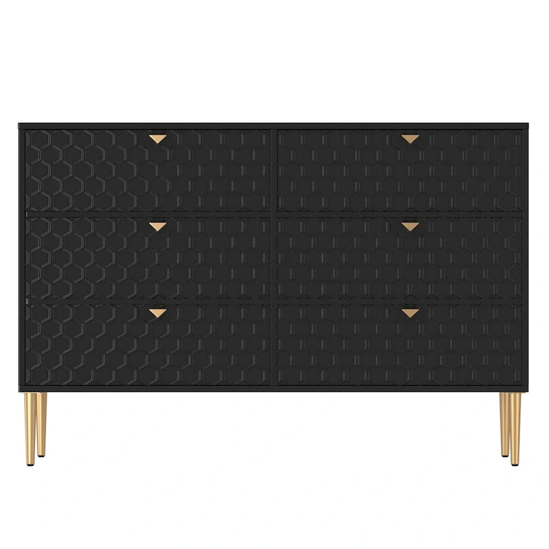 Dresser - 6 Drawers - Gold Legs with Honeycomb Pattern