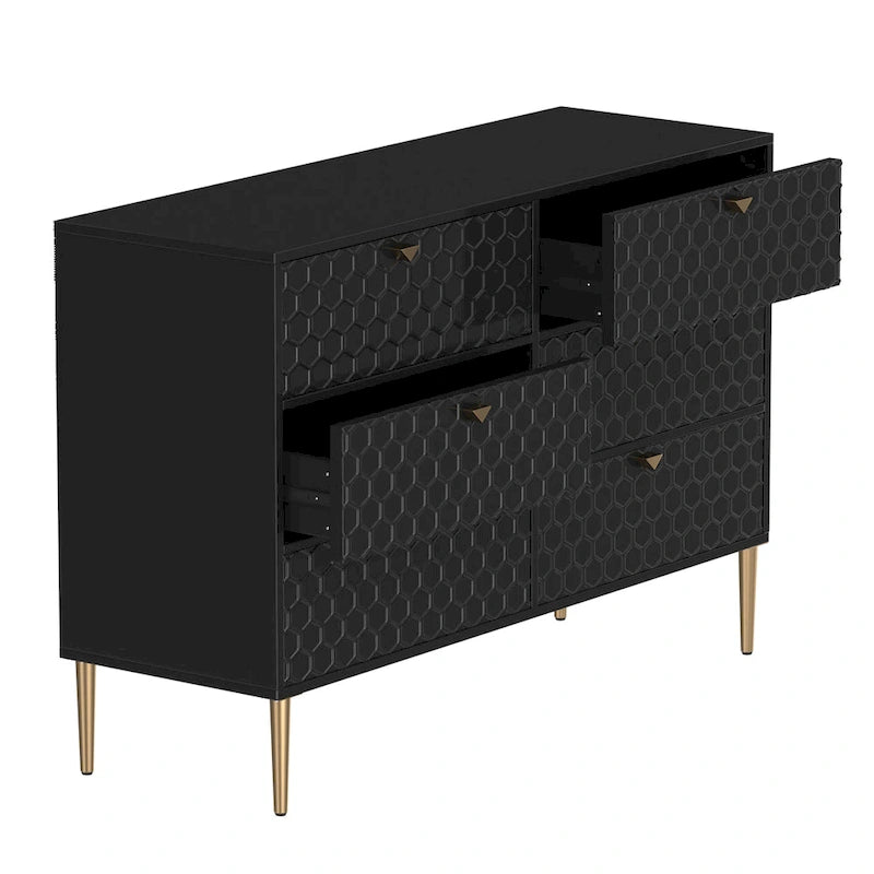 Dresser - 6 Drawers - Gold Legs with Honeycomb Pattern