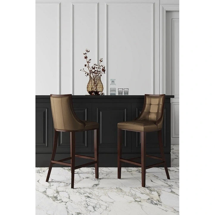 Manhattan Comfort Fifth Avenue 45 in. Walnut Beech Wood Bar Stool (Set of 3)