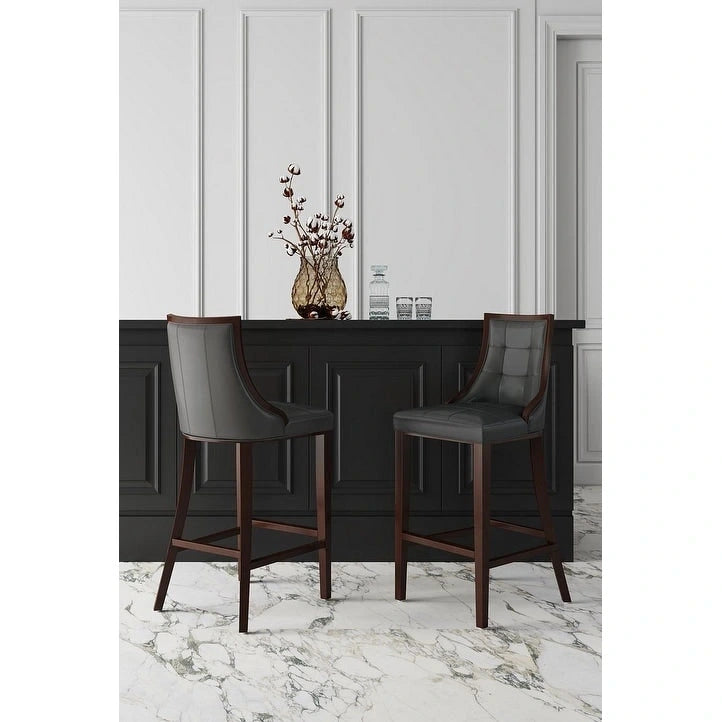 Manhattan Comfort Fifth Avenue 45 in. Walnut Beech Wood Bar Stool (Set of 3)