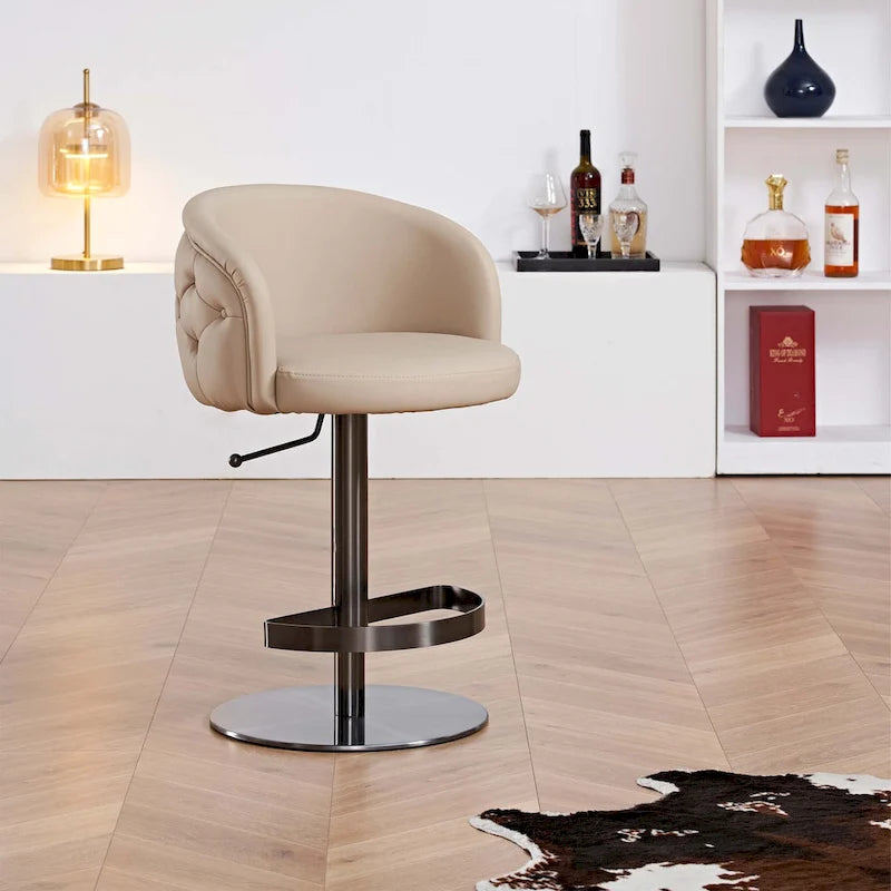 Khaki PU Bar Stool Adjustable Height and Swivel for Kitchens Bars Restaurants and Cafes