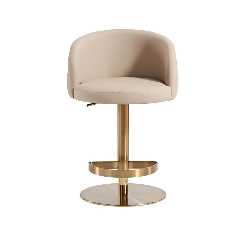 Khaki PU Bar Stool Adjustable Height and Swivel for Kitchens Bars Restaurants and Cafes