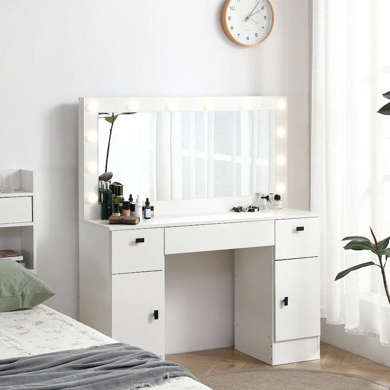 Vanity Table with Lighted Mirror and 3 Drawers and Storage Cabinet