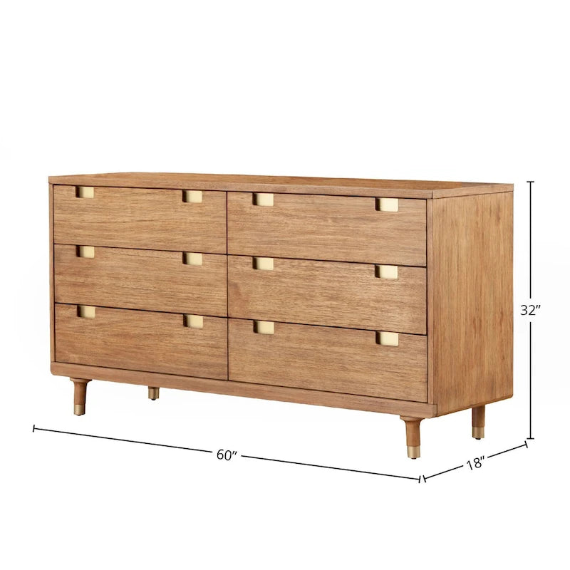 Alpine Furniture Easton Six Drawer Wood Dressser in Sand (Beige)