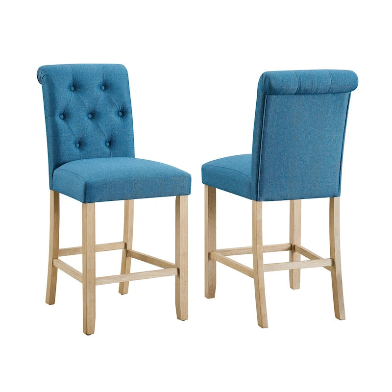 Roundhill Furniture Siena Counter Height Button Tufted Back Solid Wood Stools, Set of 2