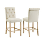Roundhill Furniture Siena Counter Height Button Tufted Back Solid Wood Stools, Set of 2