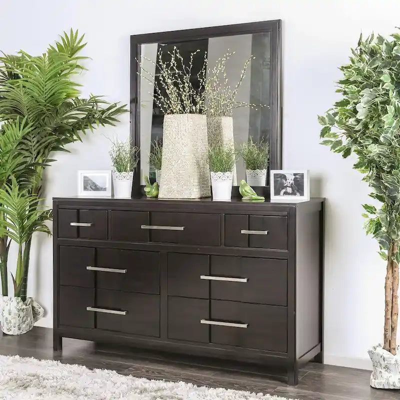 Tass Contemporary Wood 7-Drawer 2-piece Dresser and Mirror Set by Furniture of America