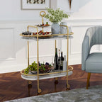 Mardoc Contemporary White and Gold Faux Marble Two Tiers Serving Cart with Caster Wheels by 