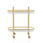 Mardoc Contemporary White and Gold Faux Marble Two Tiers Serving Cart with Caster Wheels by