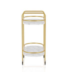 Mardoc Contemporary White and Gold Faux Marble Two Tiers Serving Cart with Caster Wheels by