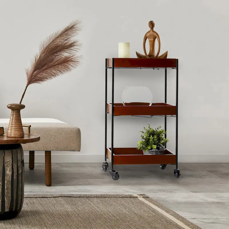 Winslow River of Goods Wooden Slat and Black Metal Storage Cart