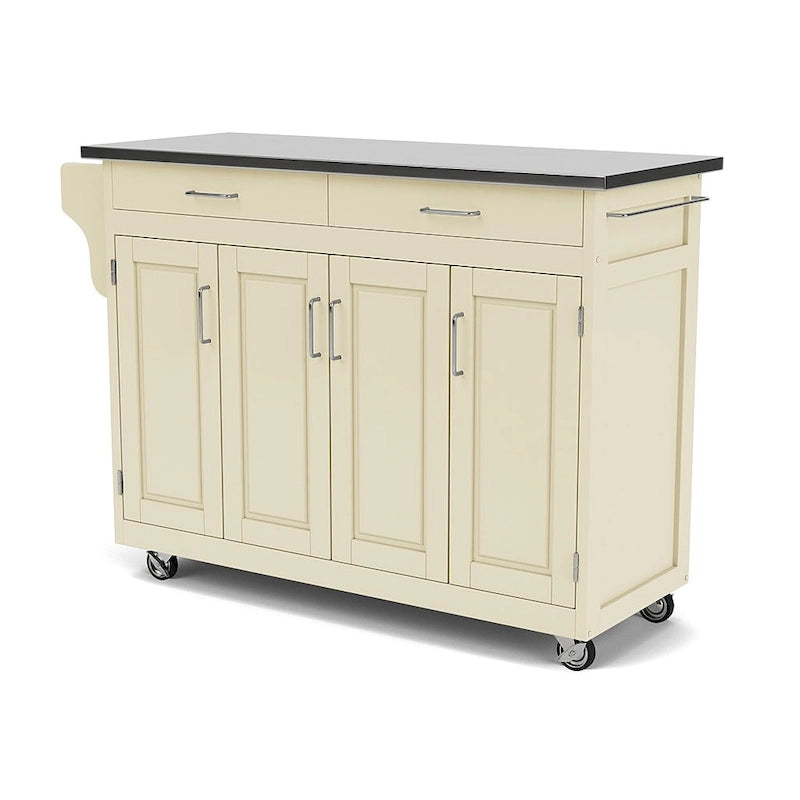 Puff Island White Finish with Stainless Steel Top Kitchen Cart