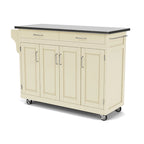 Puff Island White Finish with Stainless Steel Top Kitchen Cart
