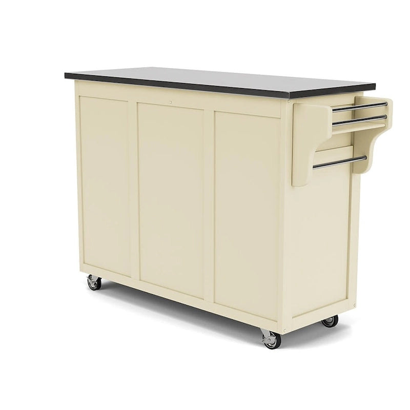 Puff Island White Finish with Stainless Steel Top Kitchen Cart
