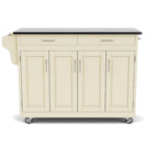 Puff Island White Finish with Stainless Steel Top Kitchen Cart