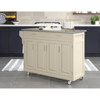 Puff Island White Finish with Stainless Steel Top Kitchen Cart