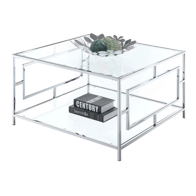 Convenience Concepts Town Square Chrome Square Coffee Table with Shelf