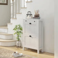 White Freestanding Shoe Storage Cabinet with 2 Flip Drawers