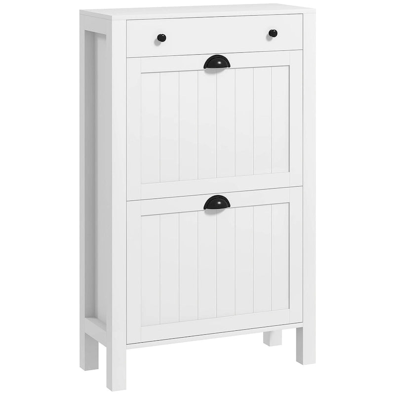 White Freestanding Shoe Storage Cabinet with 2 Flip Drawers