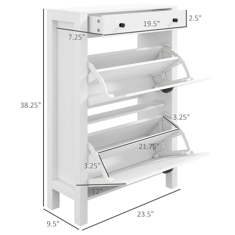 White Freestanding Shoe Storage Cabinet with 2 Flip Drawers