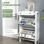 White Freestanding Shoe Storage Cabinet with 2 Flip Drawers
