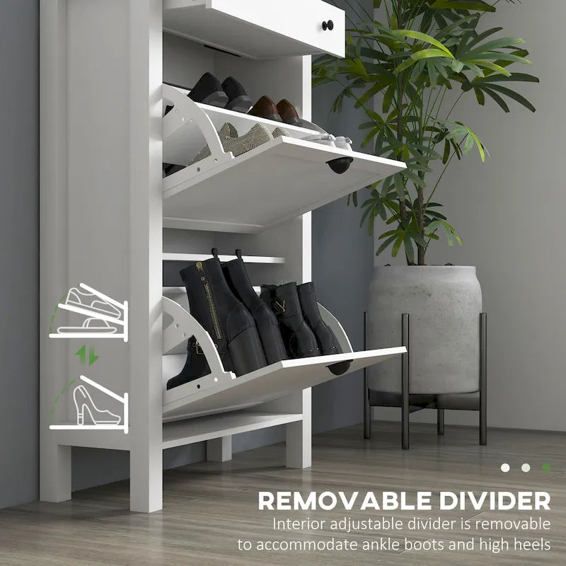White Freestanding Shoe Storage Cabinet with 2 Flip Drawers