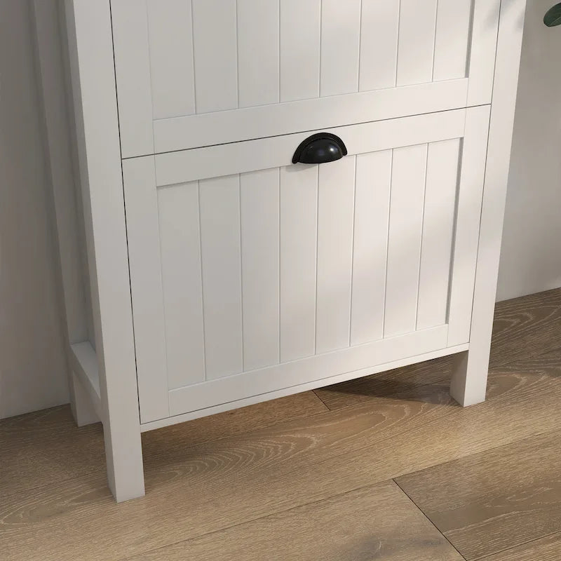 White Freestanding Shoe Storage Cabinet with 2 Flip Drawers