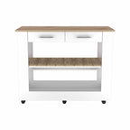 Light Oak and White Kitchen Island with Drawer Shelves and Casters - 20 X 40 X 20
