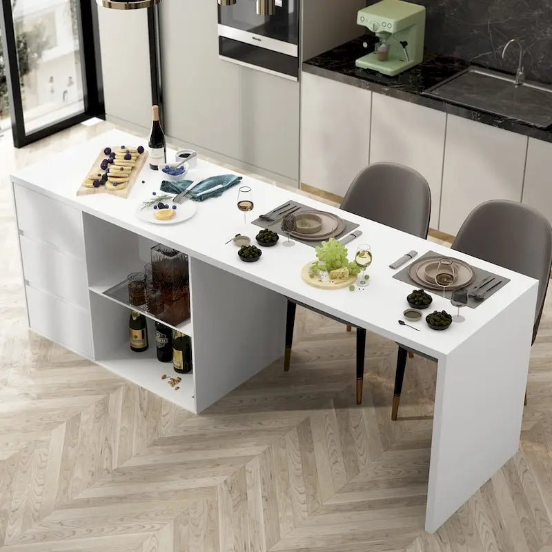Island Kitchen Table Ding Table with Storage and Dining Function - 82.7W