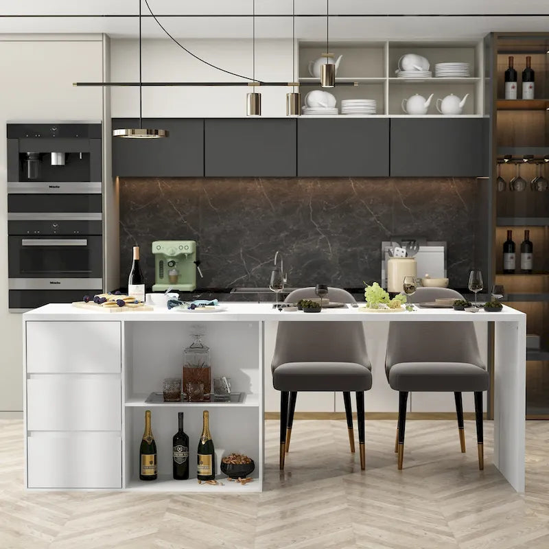Island Kitchen Table Ding Table with Storage and Dining Function - 82.7W