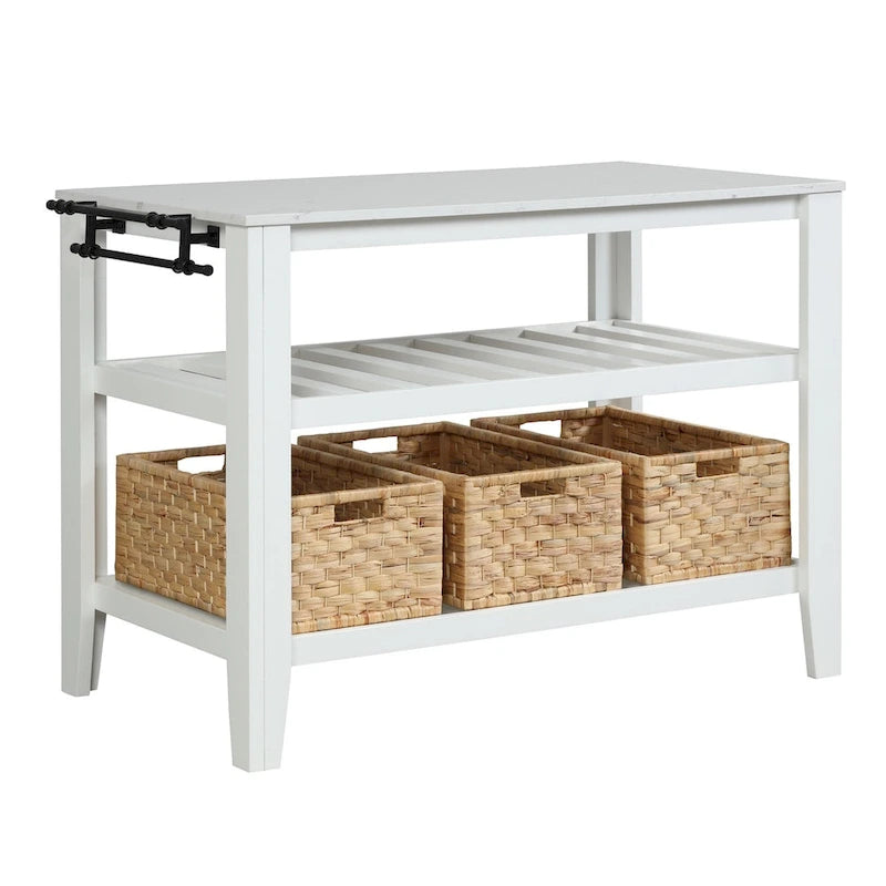 Kitchen Island with 3 Pull Out Baskets in White