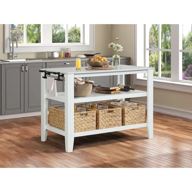 Kitchen Island with 3 Pull Out Baskets in White
