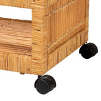 Genet Modern Bohemian Natural Brown Rattan and Teak Wood 2-Tier Kitchen Cart
