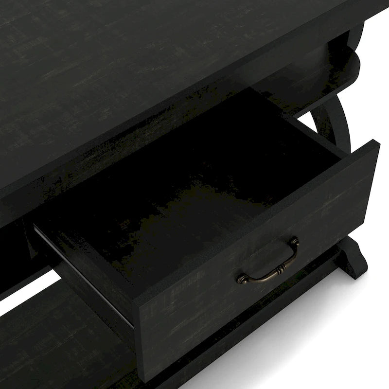 DH BASIC Farmhouse Black Oak 47-inch 3-Open Shelf Console Table by Denhour